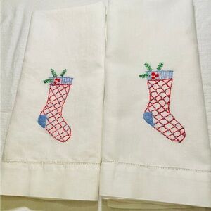 Embroidered Christmas Stocking Tea Towels